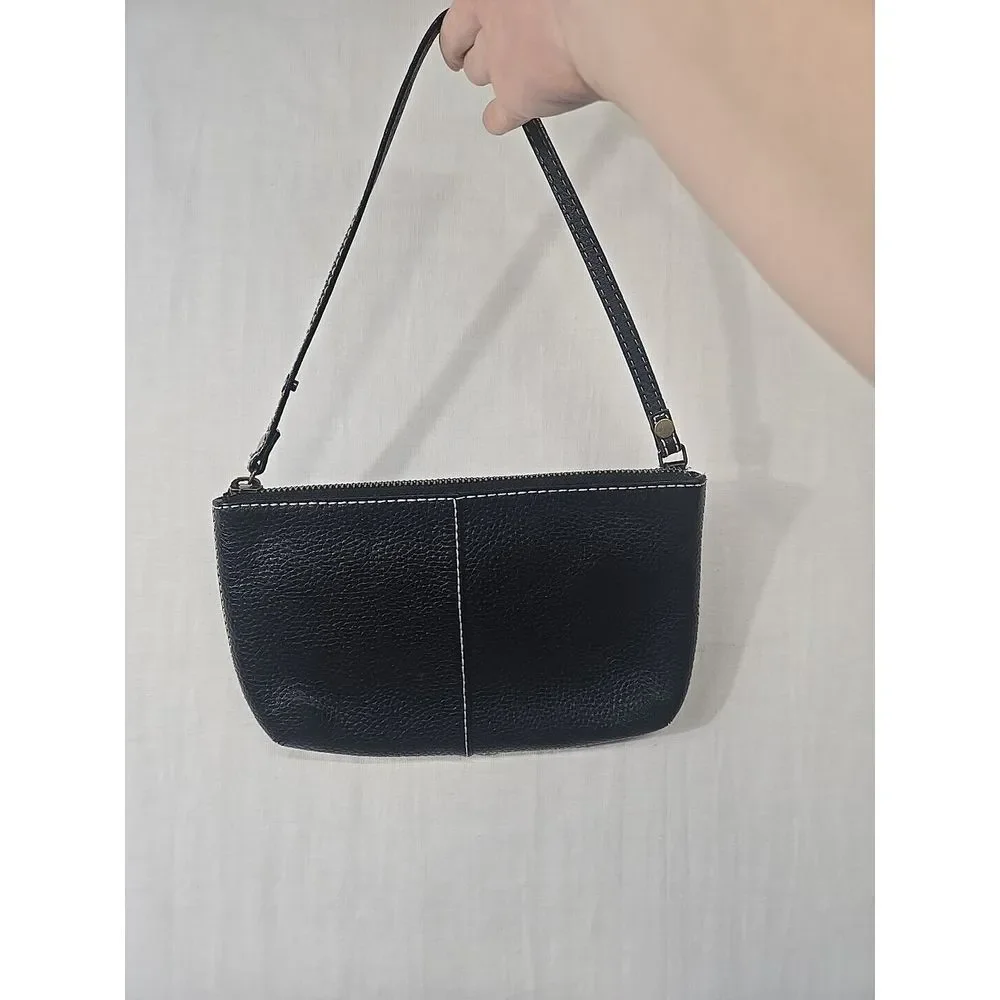 VTG GAP Black Wristlet Pebble Cow Leather Polka Dot Lining Small Y2K‎